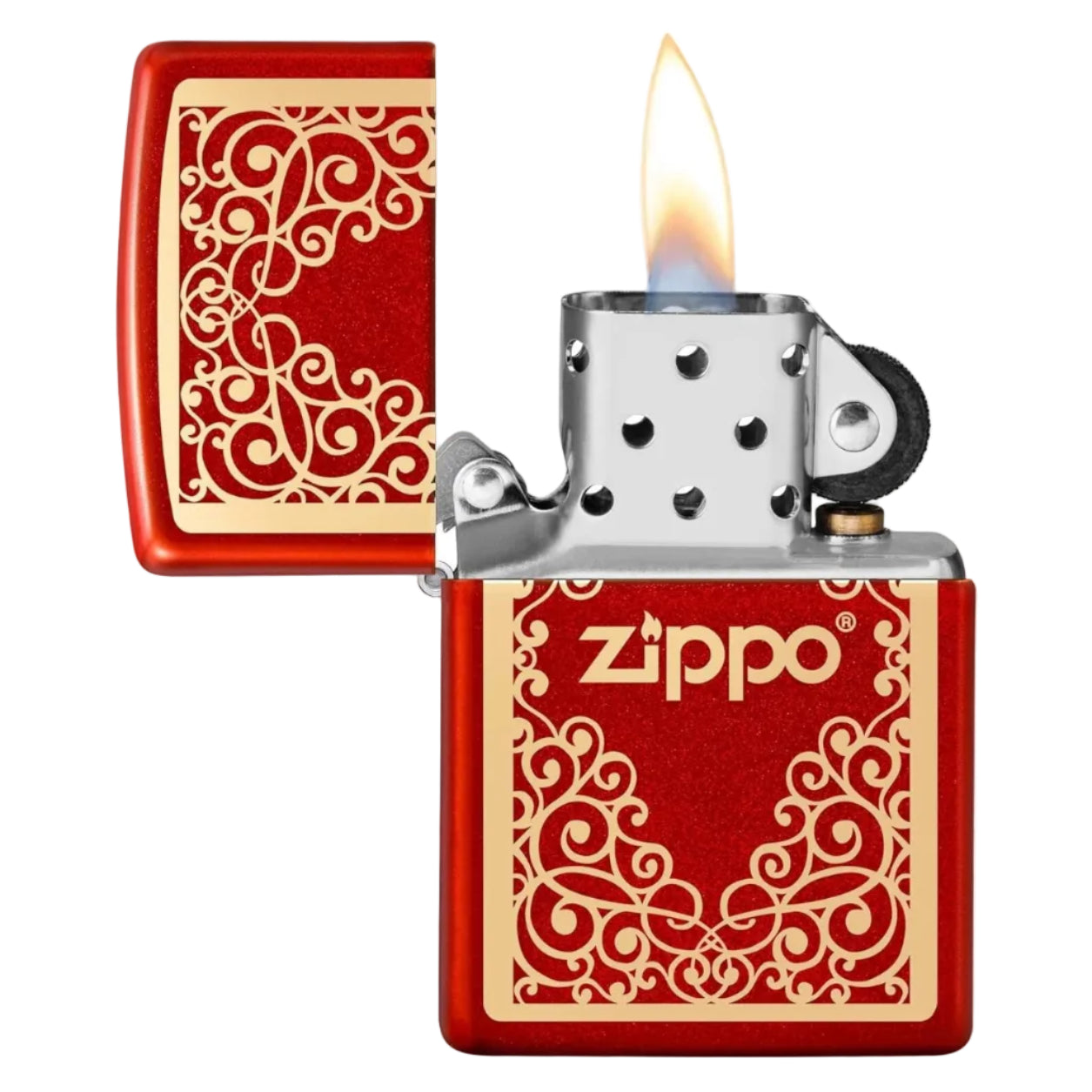 Zippo Red Gold Scroll Ornament Lighter - Everyday Smoking 