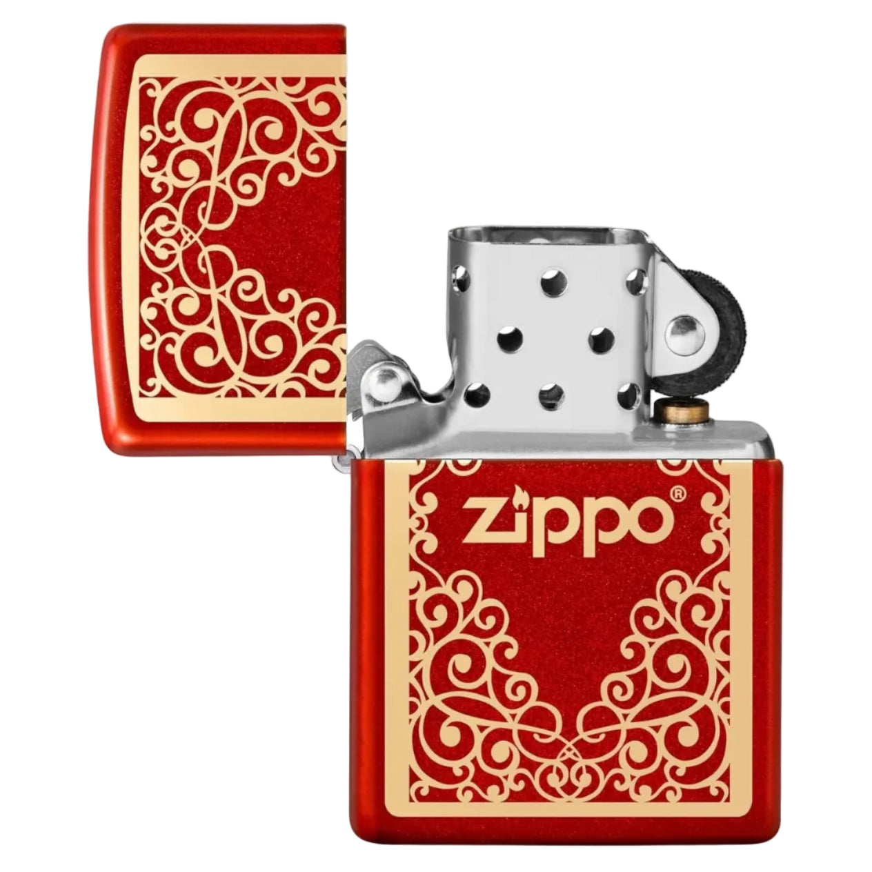 Zippo Red Gold Scroll Ornament Lighter - Everyday Smoking 