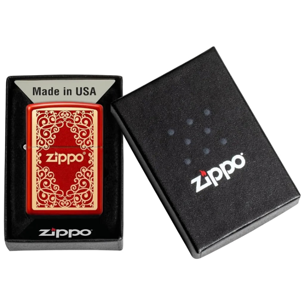 Zippo Red Gold Scroll Ornament Lighter - Everyday Smoking 