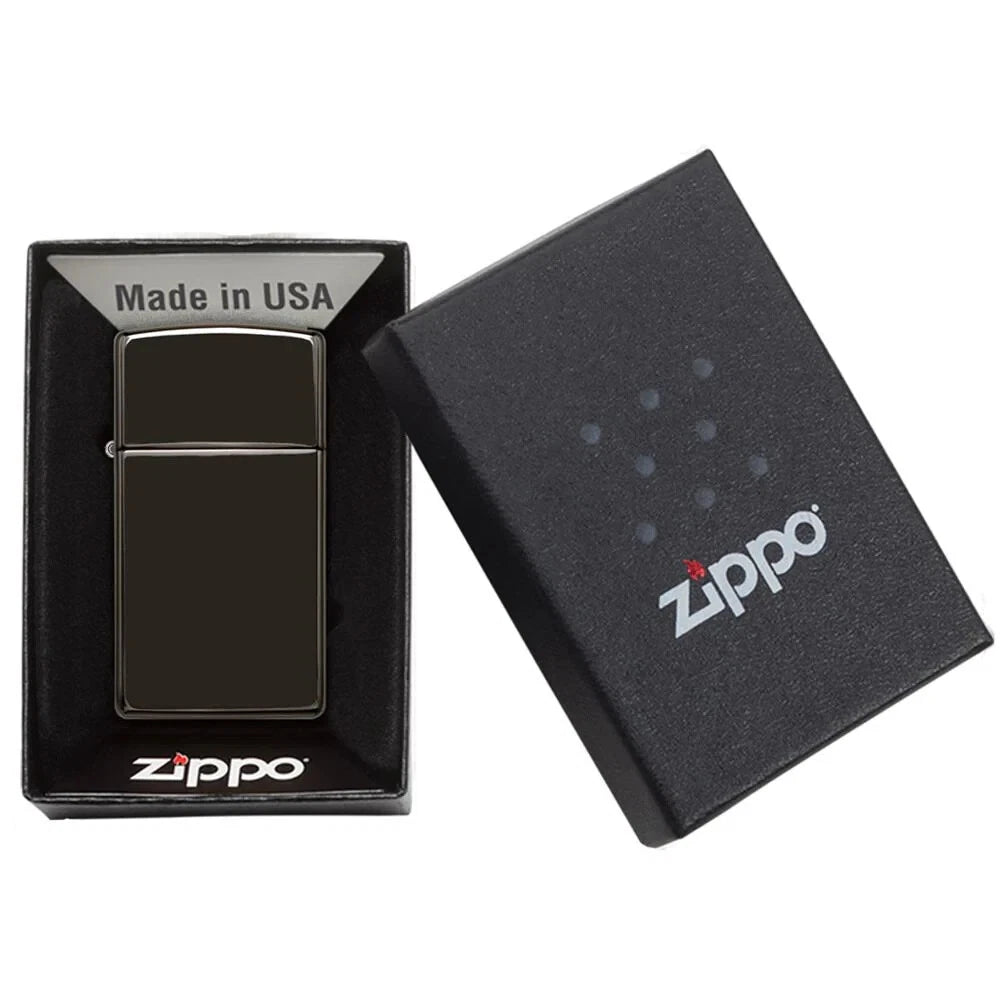 Zippo Slim High Polish Black Windproof Lighter - Everyday Smoking 