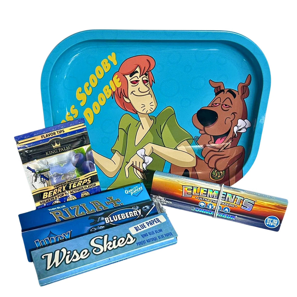 Cartoon character metal rolling tray with rolling papers and smoking accessories set