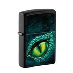 Zippo black windproof lighter with green dragon reptile eye design