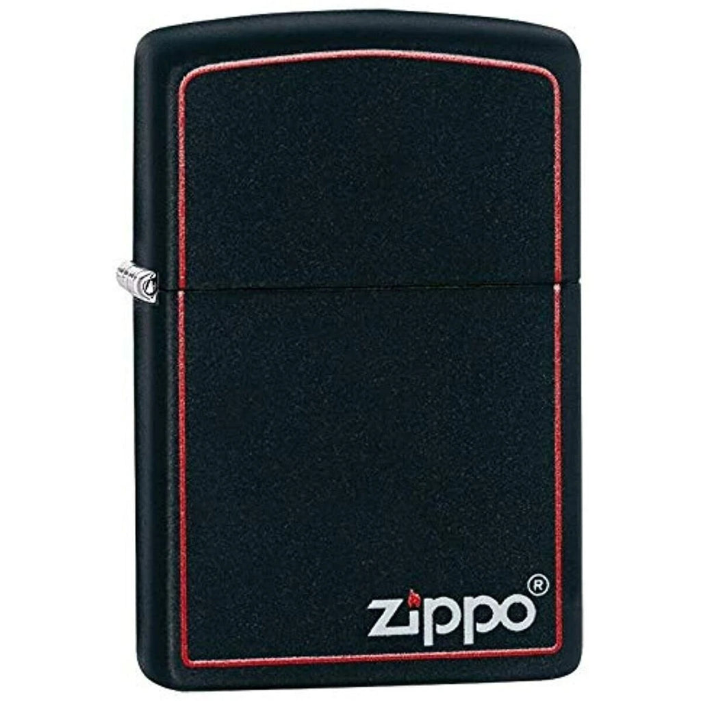 Zippo black matte windproof lighter with red border and Zippo logo