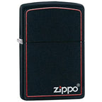 Zippo black matte windproof lighter with red border and Zippo logo