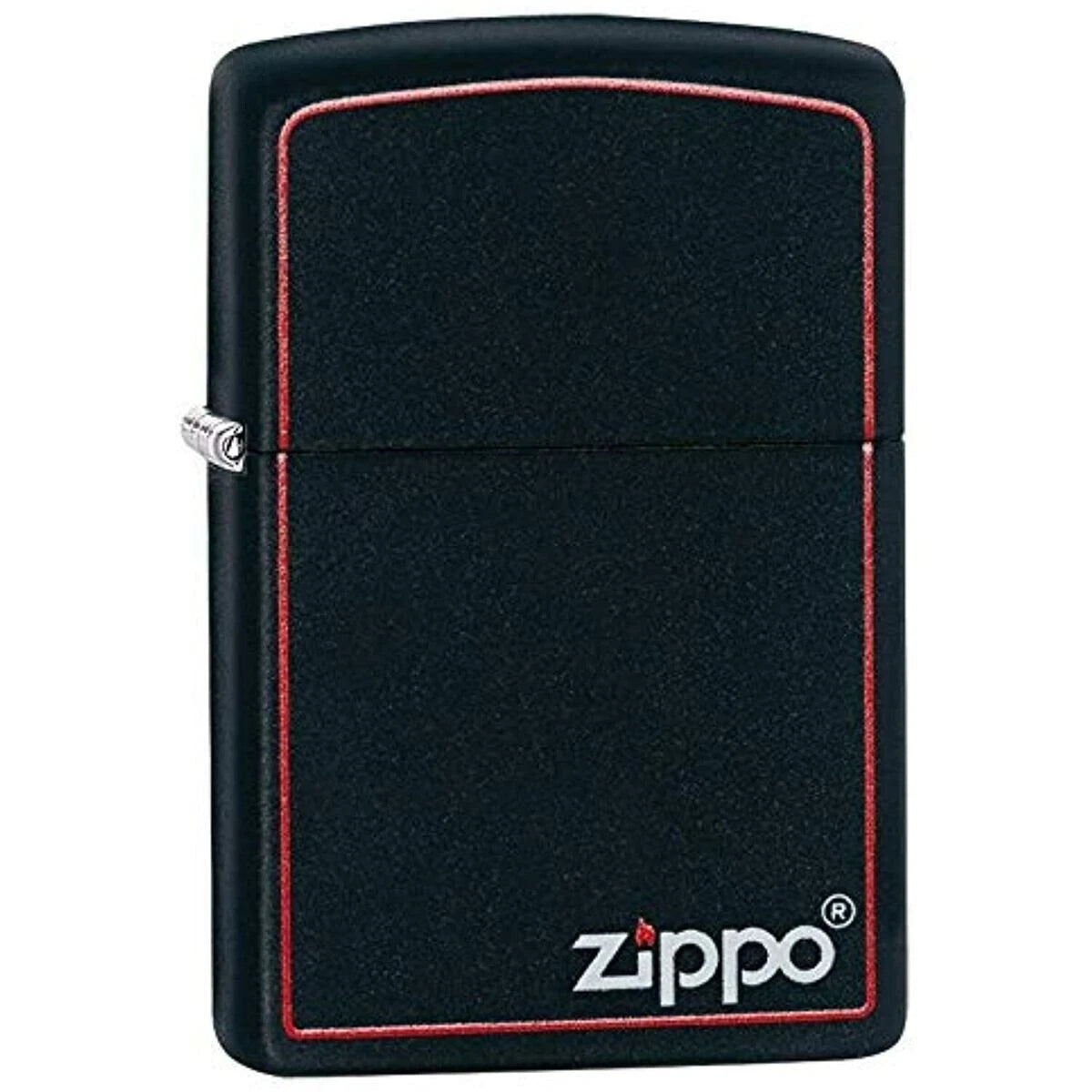 Zippo black matte windproof lighter with red border and Zippo logo
