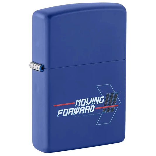 Zippo blue matte windproof lighter with Moving Forward arrow design