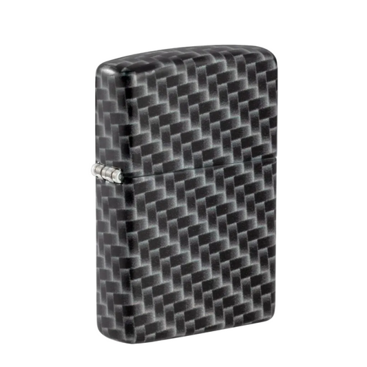 Zippo windproof lighter with carbon fibre style black and grey woven pattern and matte finish