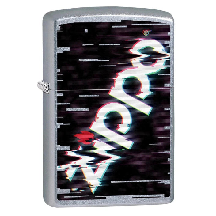 Zippo glitch logo windproof lighter chrome finish refillable