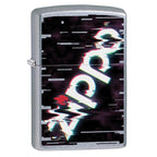 Zippo glitch logo windproof lighter chrome finish refillable