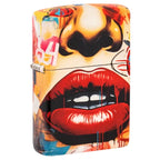 Zippo windproof lighter featuring a graffiti style lips and nose urban art design in bold red and orange colours