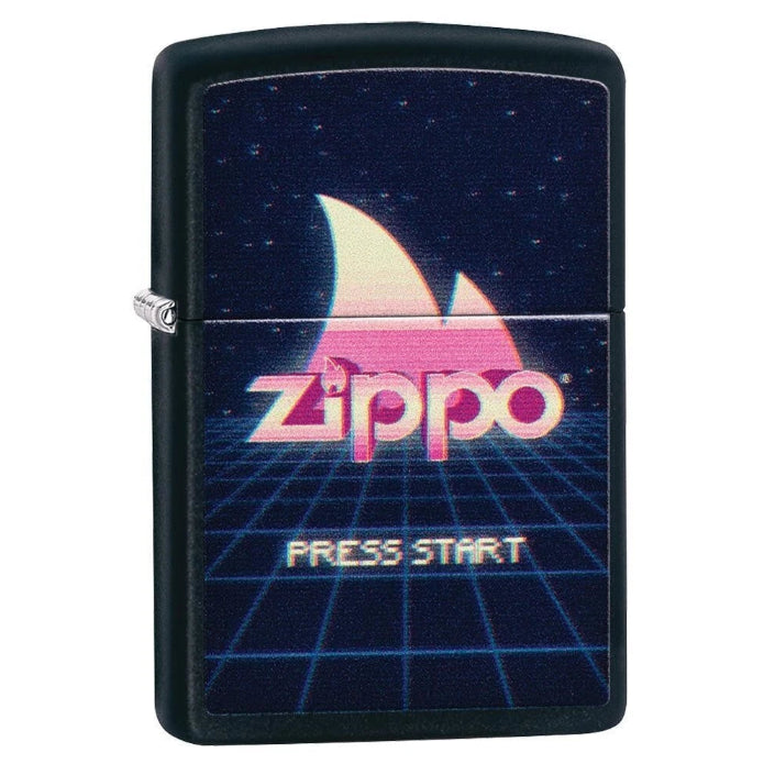 Zippo windproof lighter press start retro gaming neon grid design