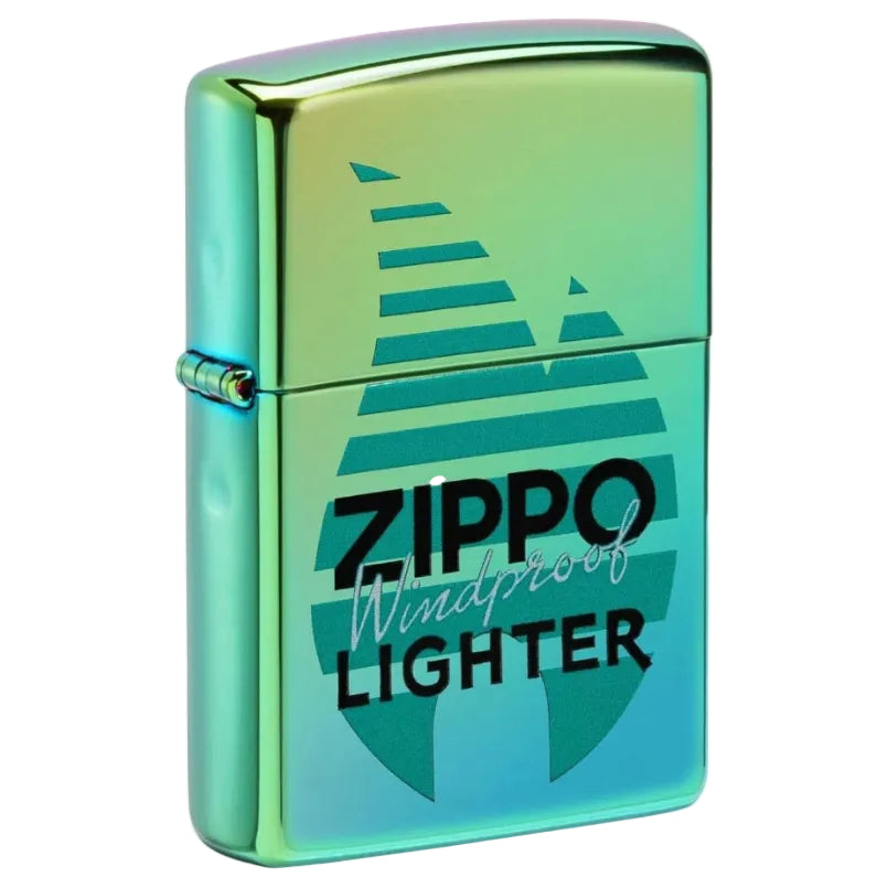 Zippo windproof lighter retro logo iridescent green chrome finish