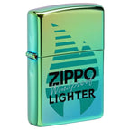 Zippo windproof lighter retro logo iridescent green chrome finish